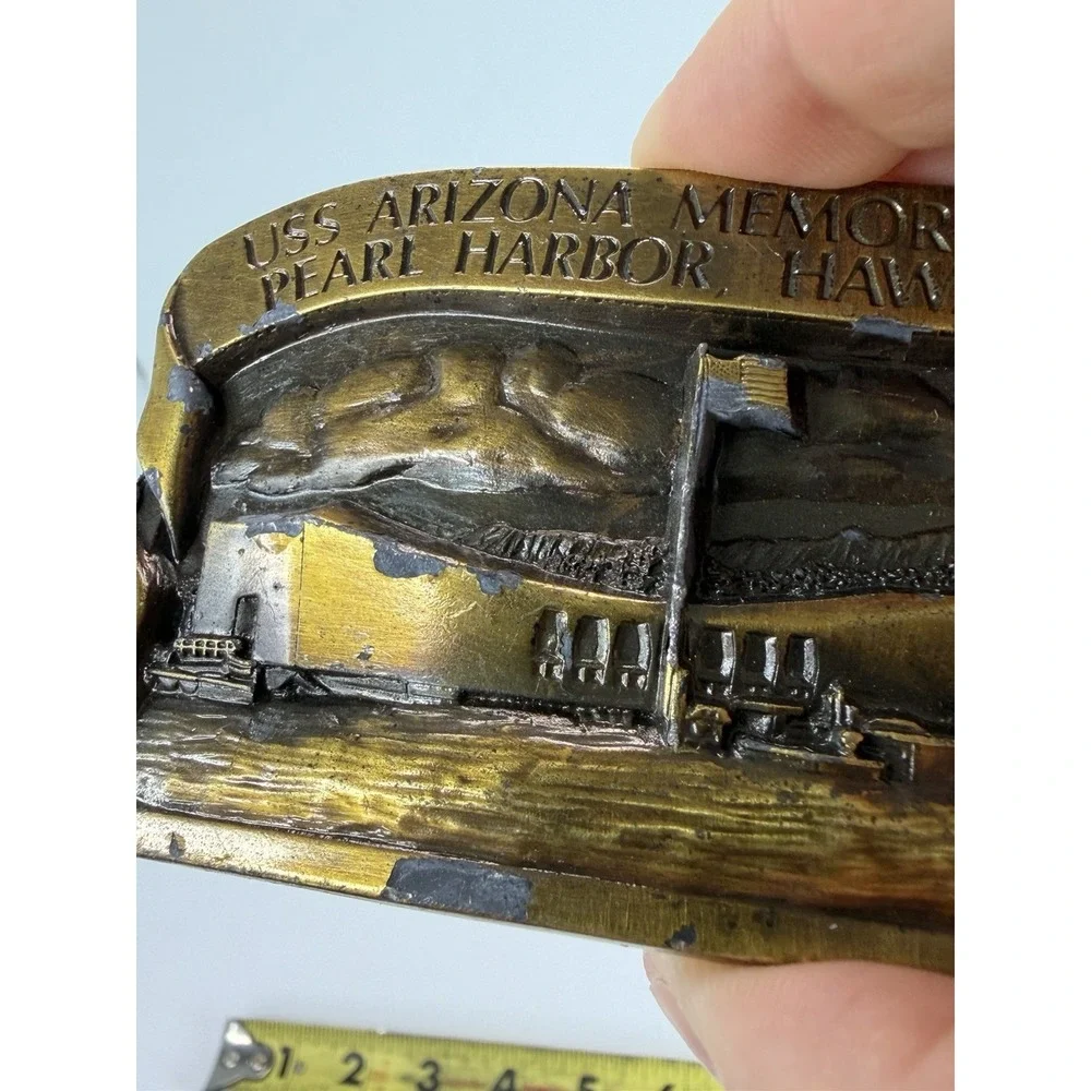 Bergamot Brass Works Belt Buckle USS Arizona Memorial Pearl Harbor Hawaii 1985